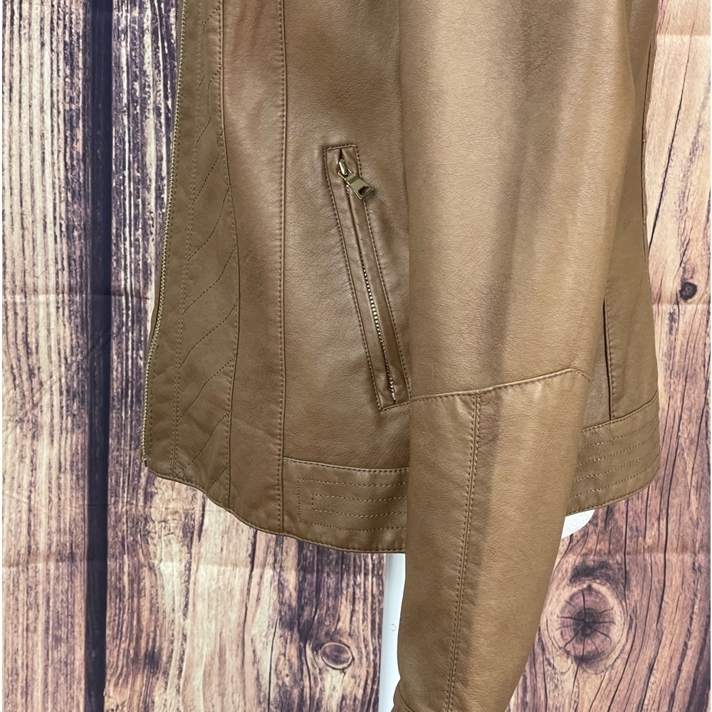 Charter club tan faux leather zipper jacket women’s size M - Picture 8 of 16